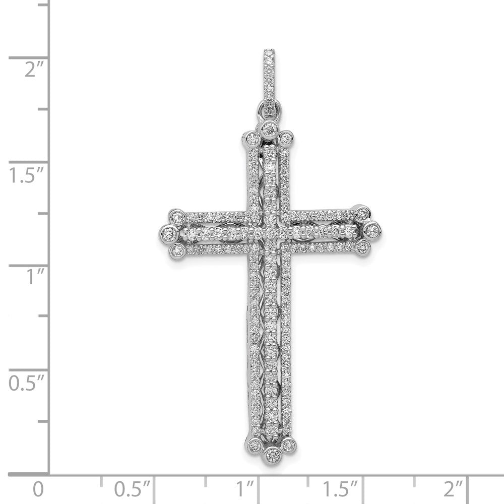 14k White Gold 1ct. Real Diamond Budded Cross Pendant