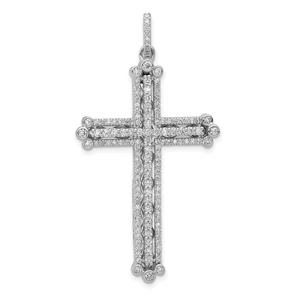 14k White Gold 1ct. Real Diamond Budded Cross Pendant