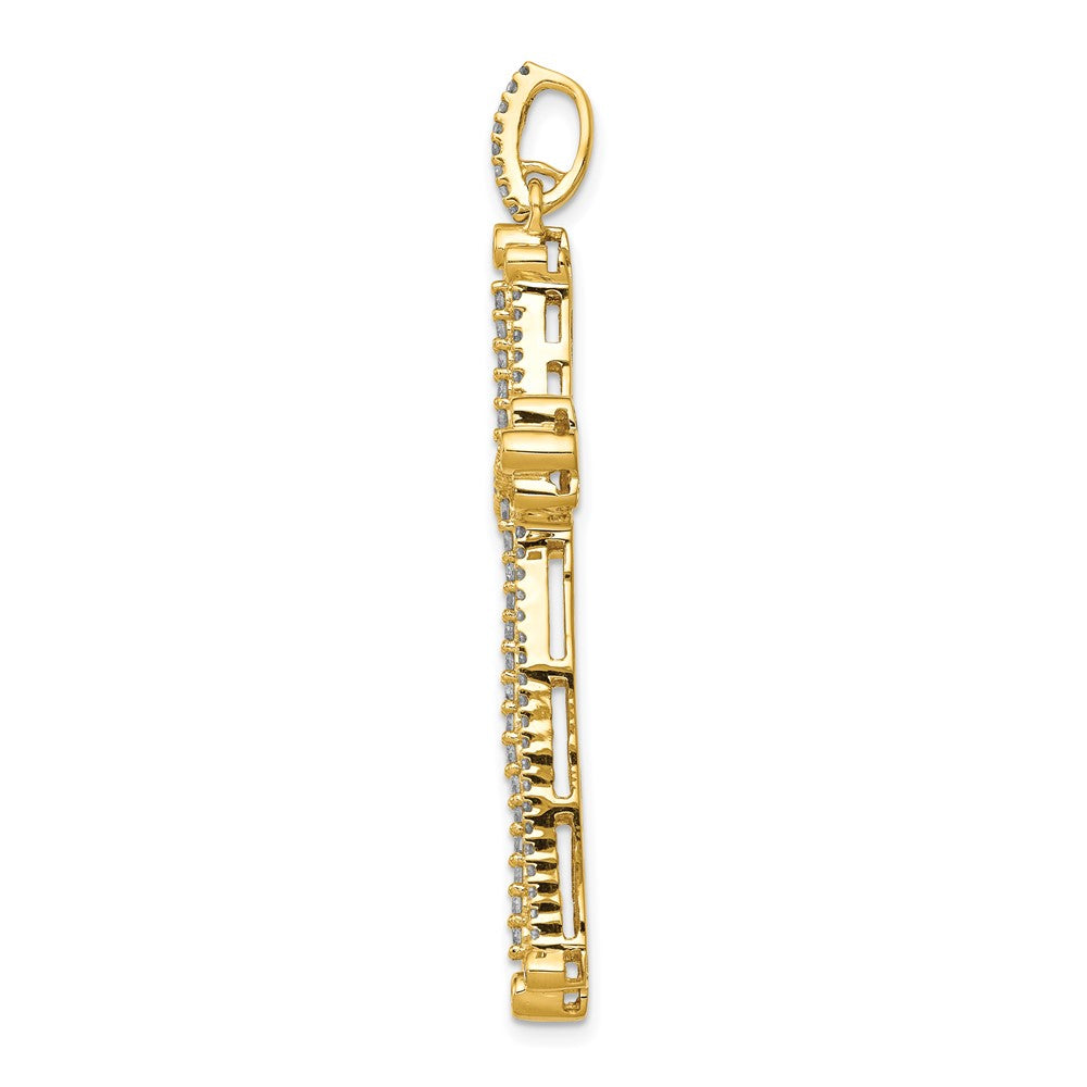 14K Yellow Gold Real Diamond Budded Cross Pendant