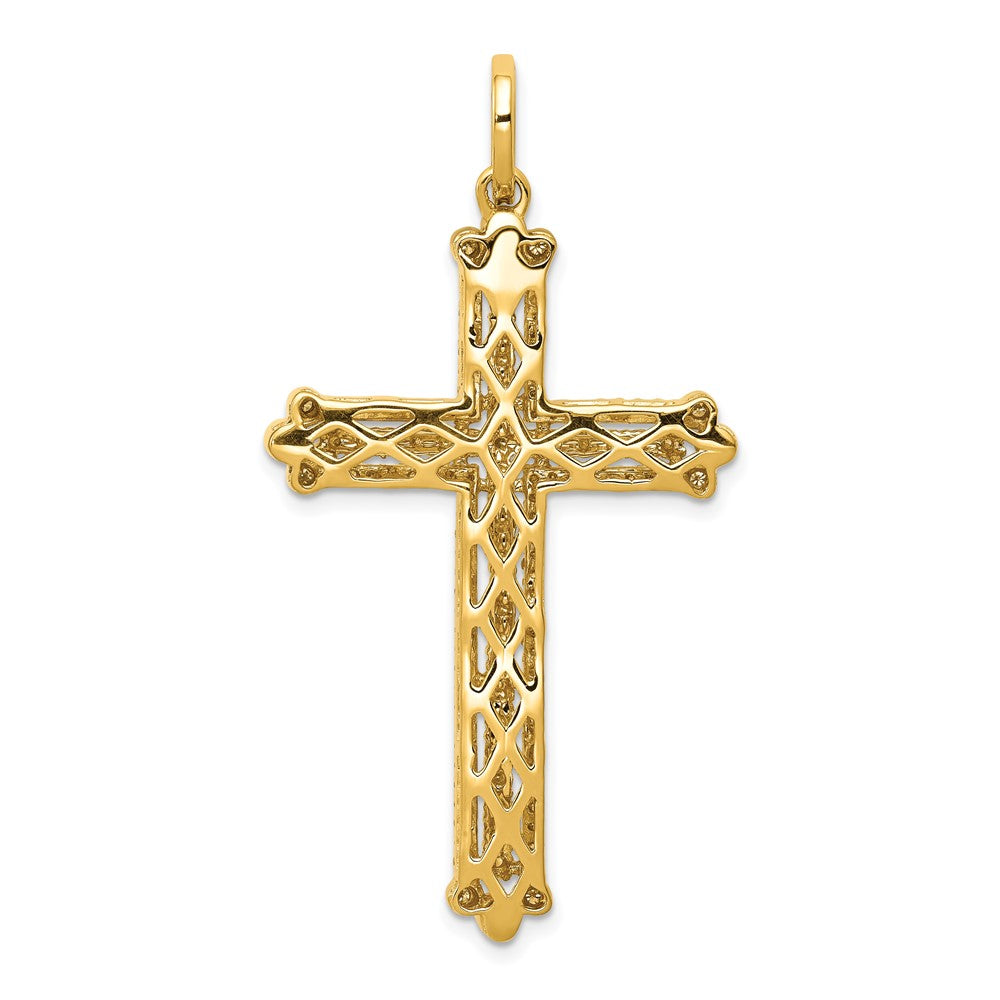 14K Yellow Gold Real Diamond Budded Cross Pendant