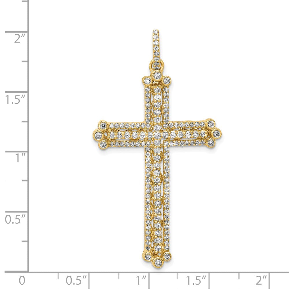 14K Yellow Gold Real Diamond Budded Cross Pendant