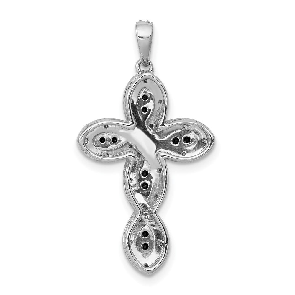 14k White Gold White and Black Real Diamond Cross Pendant