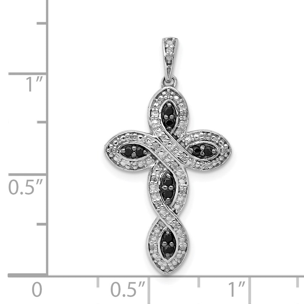 14k White Gold White and Black Real Diamond Cross Pendant