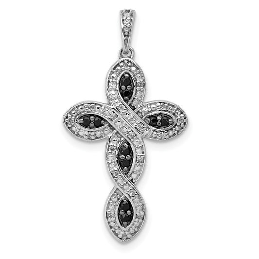 Solid 14k White Gold and BlacK Simulated CZ Cross Pendant