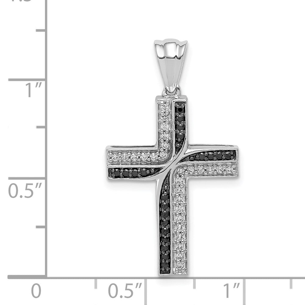 14k White Gold 1/5ct. Black and White Real Diamond Cross Pendant