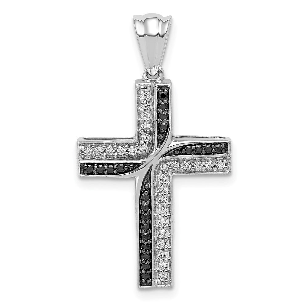 14k White Gold 1/5ct. Black and White Real Diamond Cross Pendant