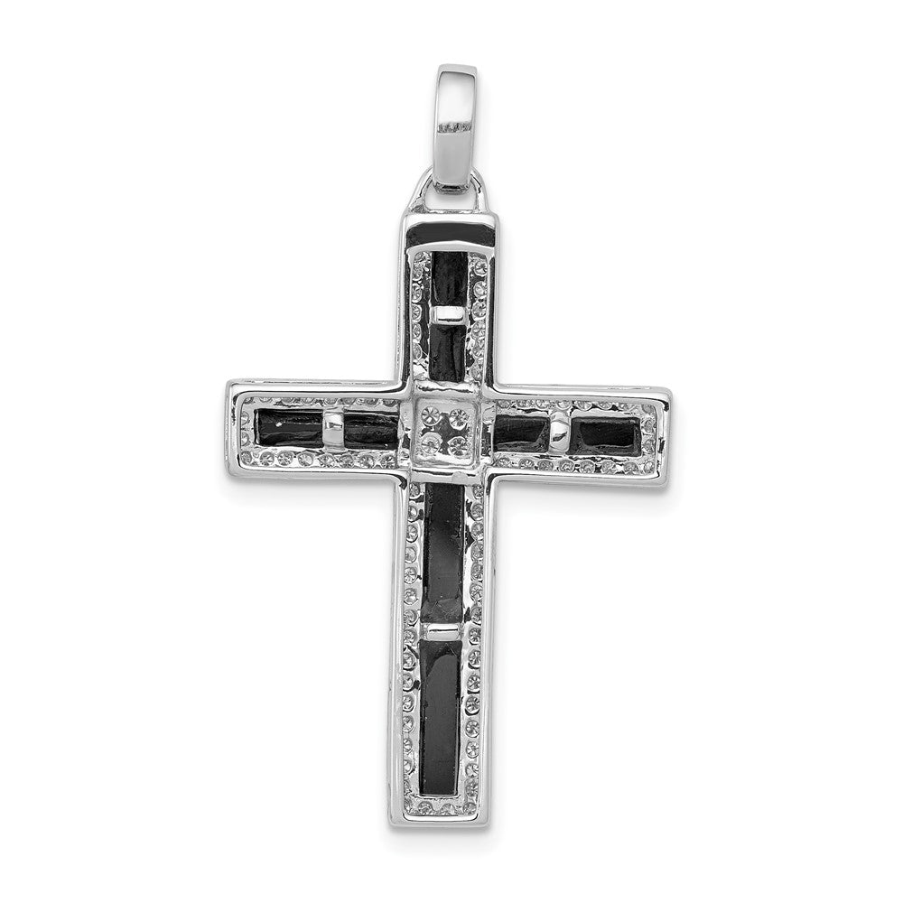 14k White Gold 1/3ct. Real Diamond and Onyx Cross Pendant