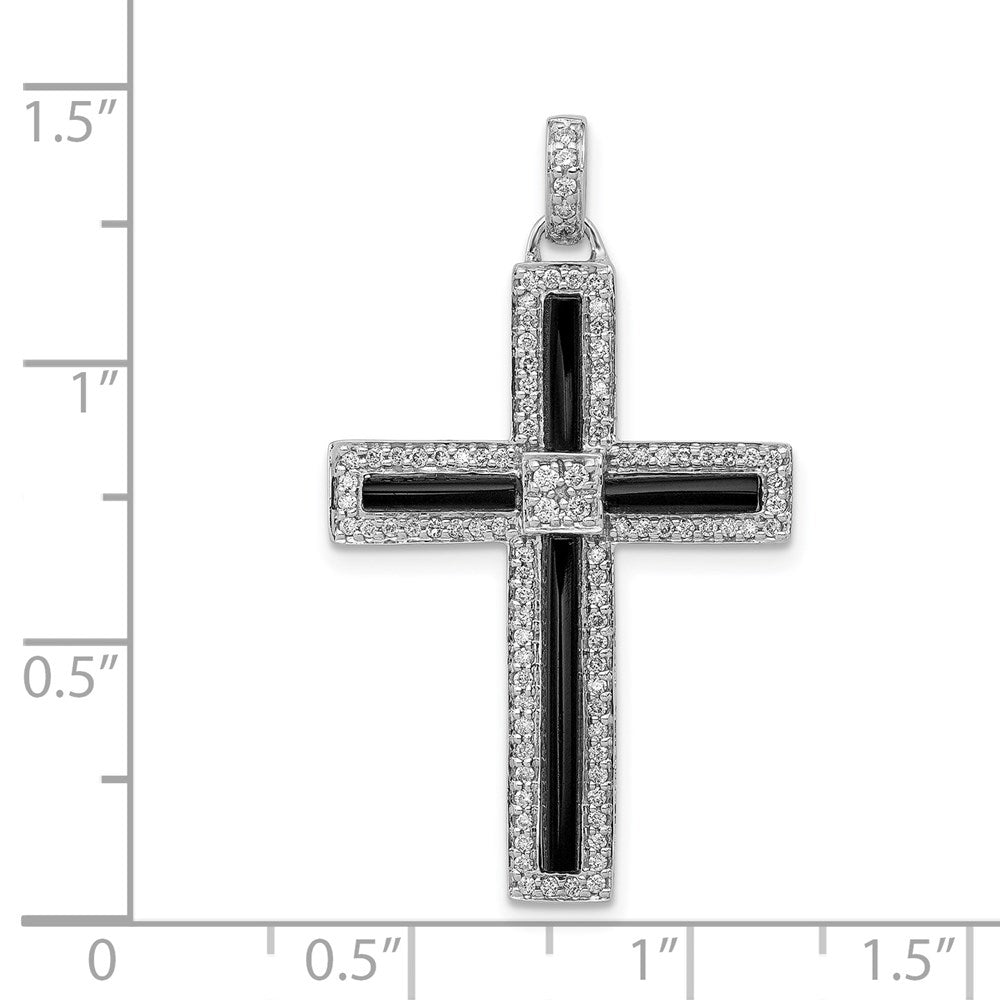 14k White Gold 1/3ct. Real Diamond and Onyx Cross Pendant