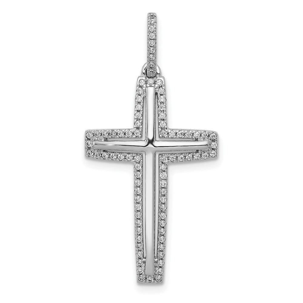 14k White Gold Real Diamond Cross Pendant