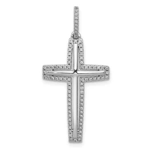 14k White Gold Real Diamond Cross Pendant