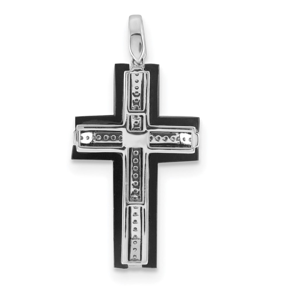 14k White Gold 1/4ct. Real Diamond and Onyx Cross Pendant