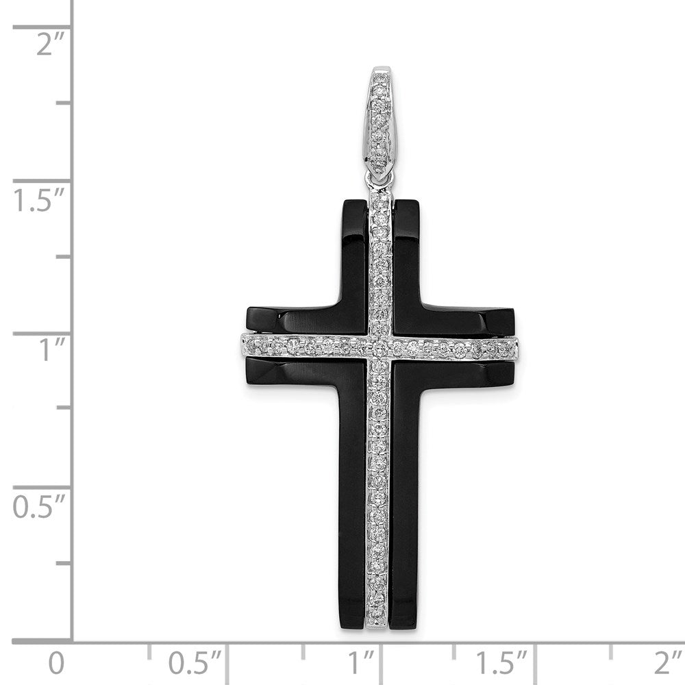 14k White Gold 1/4ct. Real Diamond and Onyx Cross Pendant