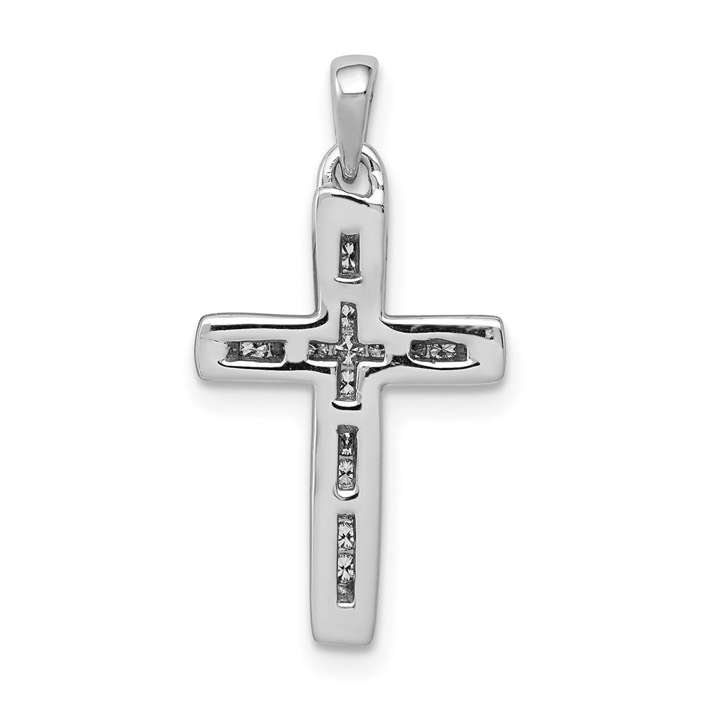 14k White Gold Small 1/10ct. Real Diamond Cross Pendant