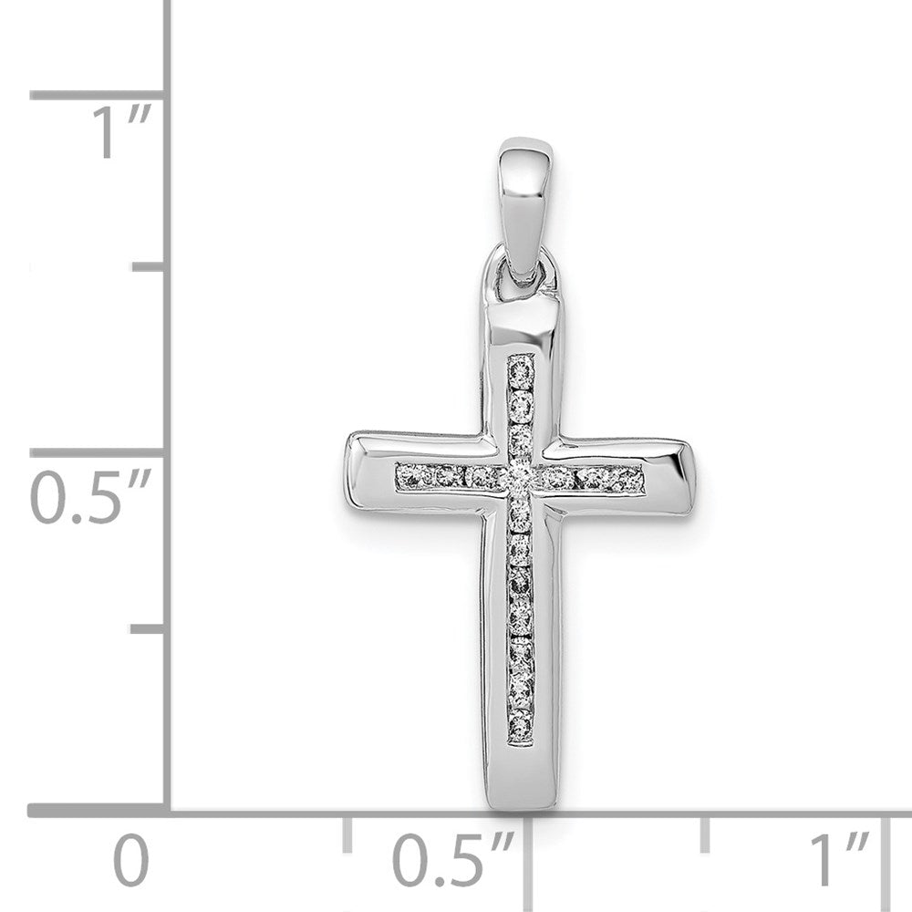 14k White Gold Small 1/10ct. Real Diamond Cross Pendant