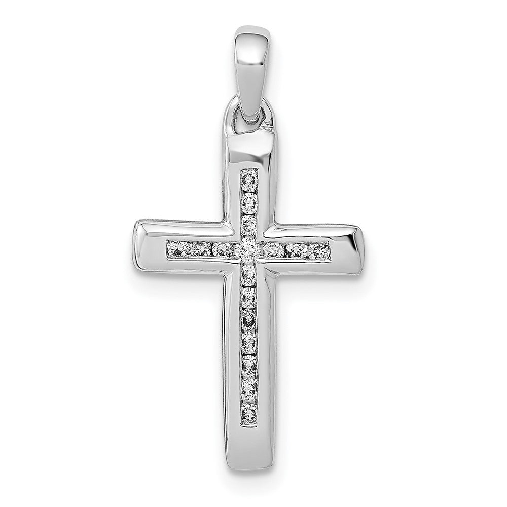 14k White Gold Small 1/10ct. Real Diamond Cross Pendant