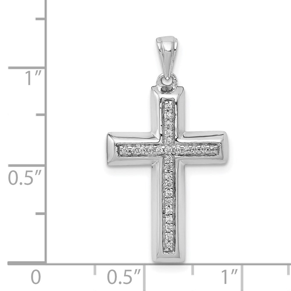 14k White Gold Large 1/10ct. Real Diamond Cross Pendant