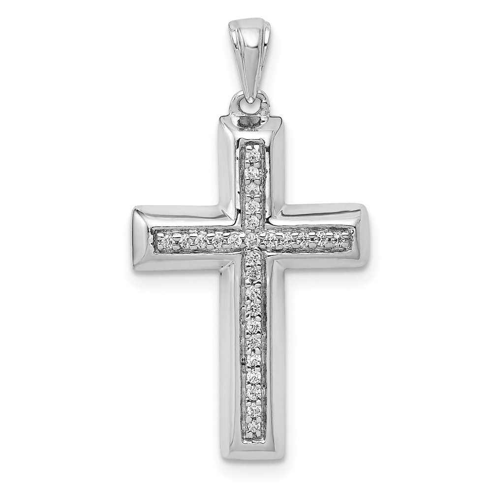 14k White Gold Large 1/10ct. Real Diamond Cross Pendant