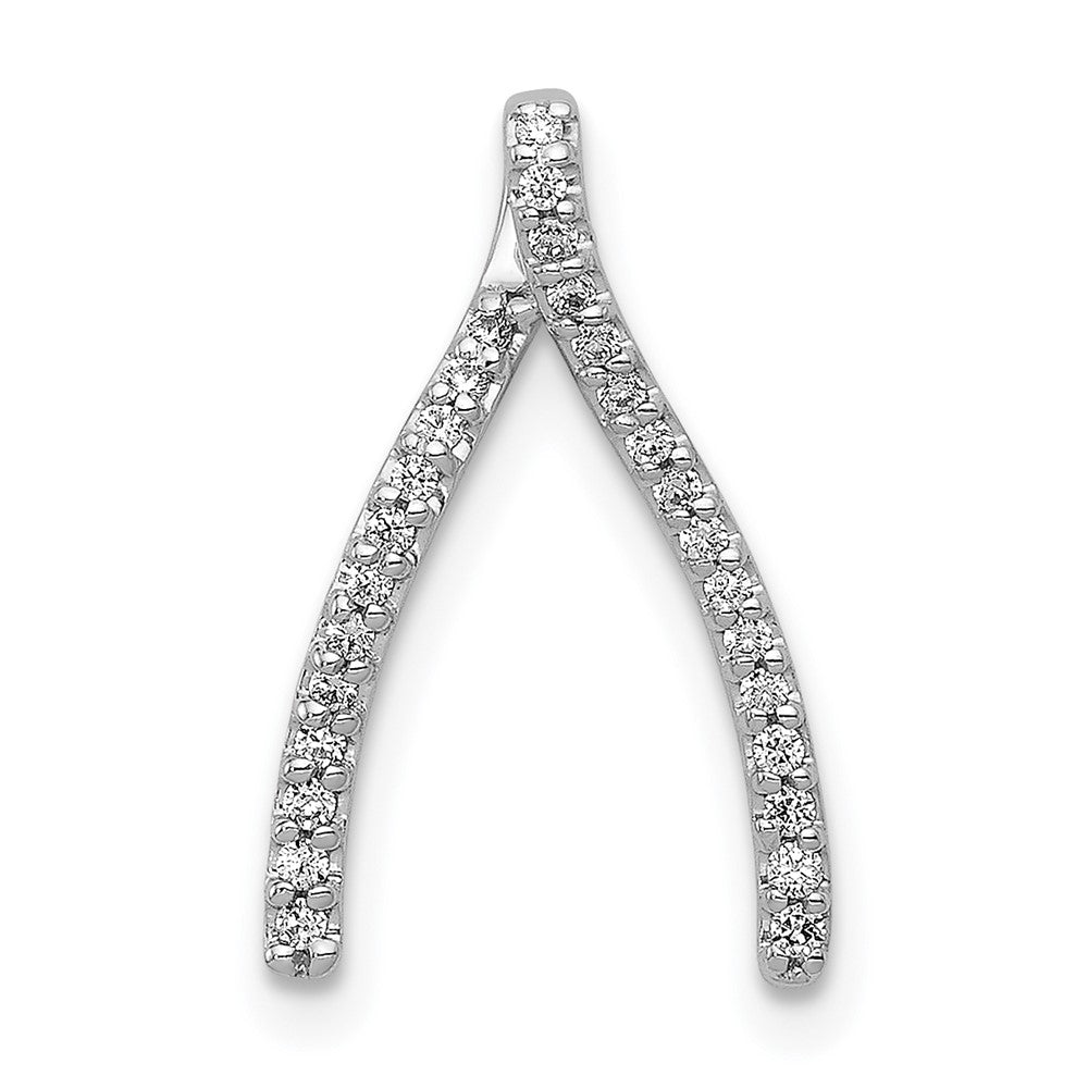 14k White Gold Real Diamond Wishbone Chain Slide