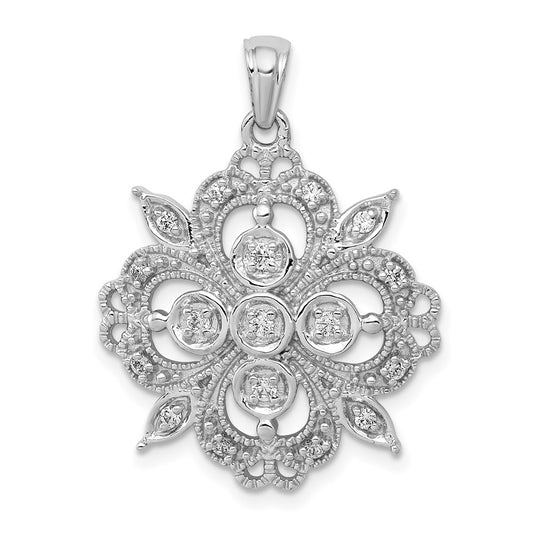 14k White Gold Filigree 1/4ct. Real Diamond Pendant