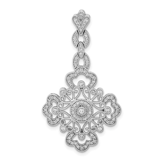 14k White Gold 1/2ct. Real Diamond Filigree Pendant