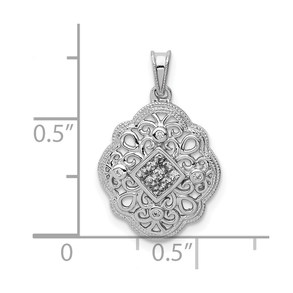 14k White Gold 1/8ct. Real Diamond Vintage Pendant