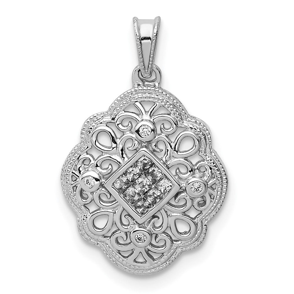 14k White Gold 1/8ct. Real Diamond Vintage Pendant