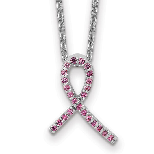 14k White Gold Awareness Pink Sapphire Necklace