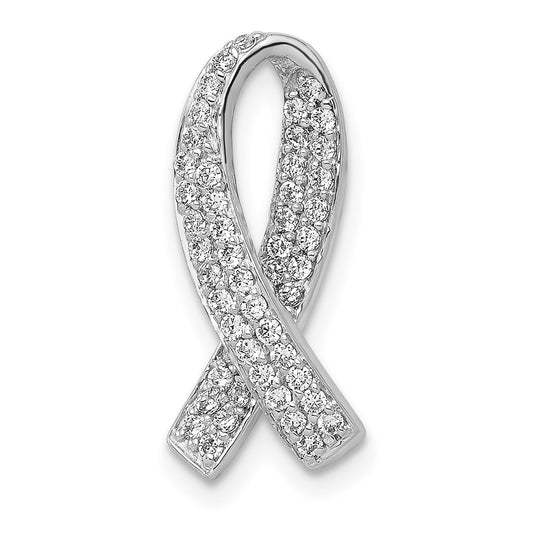 14k White Gold Awareness Real Diamond Chain Slide Pendant