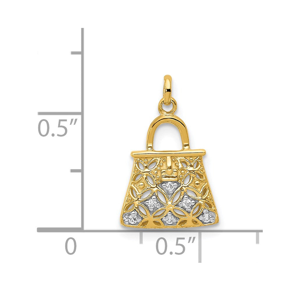 14k Yellow Gold and Rhodium Real Diamond Handbag Charm