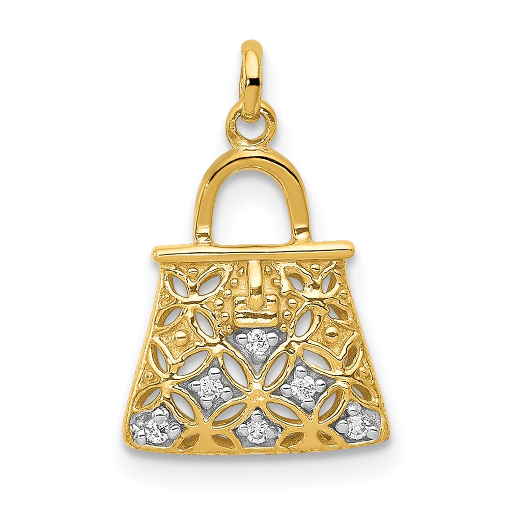 14k Yellow Gold and Rhodium Real Diamond Handbag Charm