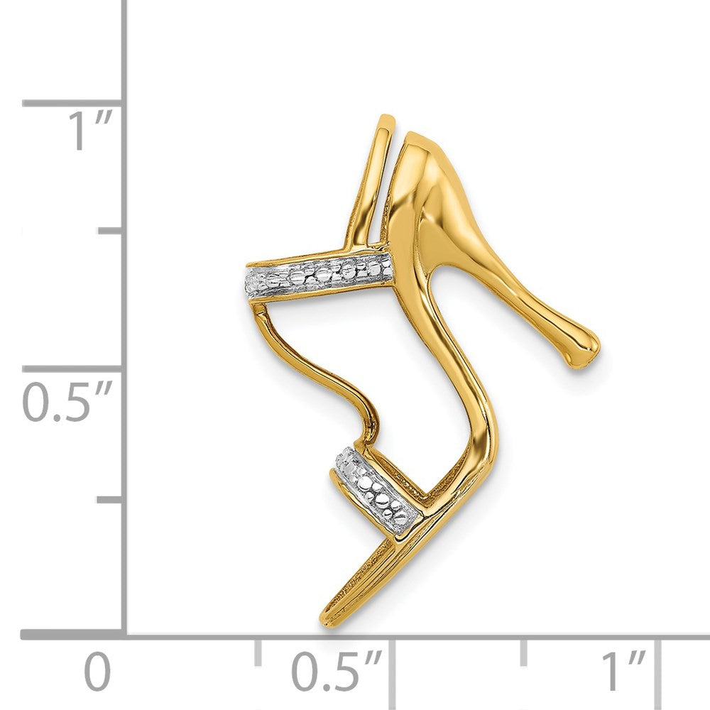 14k Yellow Gold and Rhodium Solid 3-D .01ct Real Diamond High Heel Charm