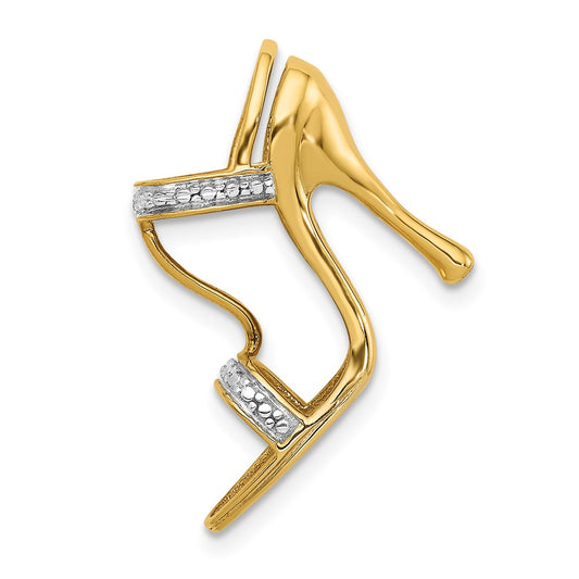 14k Yellow Gold and Rhodium Solid 3-D .01ct Real Diamond High Heel Charm