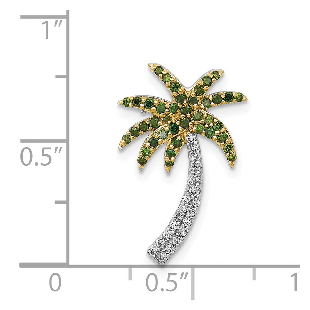 14k White Gold White and Green Real Diamond Palm Tree Chain Slide