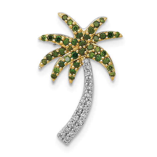 14k White Gold White and Green Real Diamond Palm Tree Chain Slide