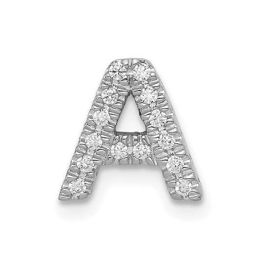 14K White Gold Real Diamond Letter A Initial Charm