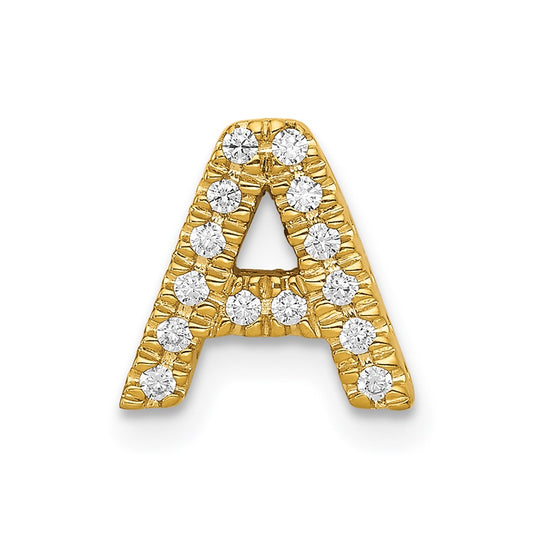 14K Yellow Gold Real Diamond Letter A Initial Charm