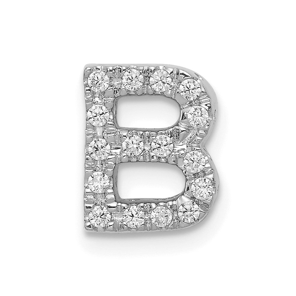 14K White Gold Real Diamond Letter B Initial Charm