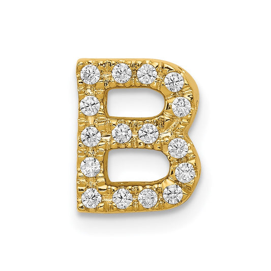 14K Yellow Gold Real Diamond Letter B Initial Charm