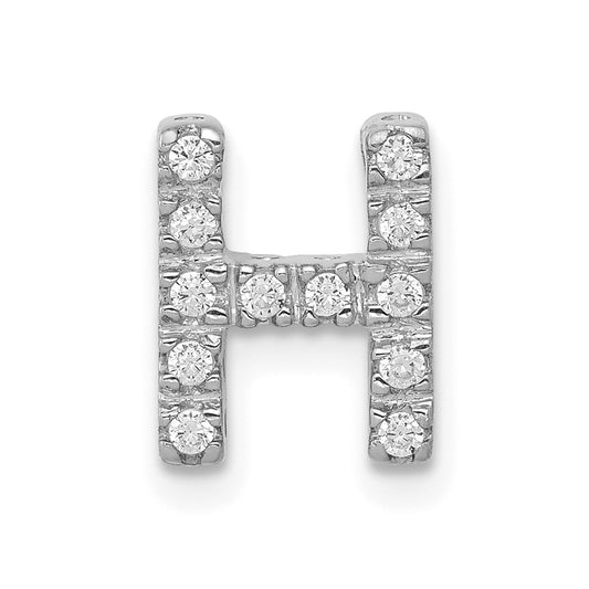 14K White Gold Real Diamond Letter H Initial Charm