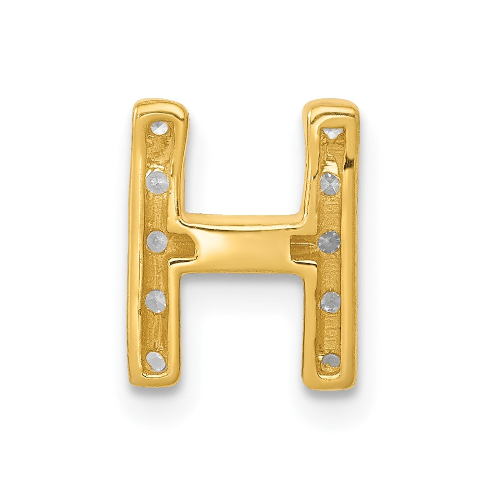 14K Yellow Gold Real Diamond Letter H Initial Charm