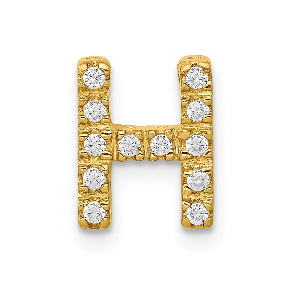 14K Yellow Gold Real Diamond Letter H Initial Charm