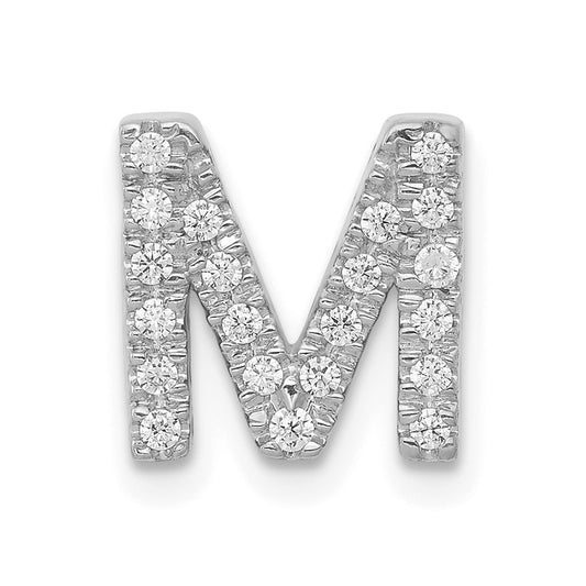 14K White Gold Real Diamond Letter M Initial Charm