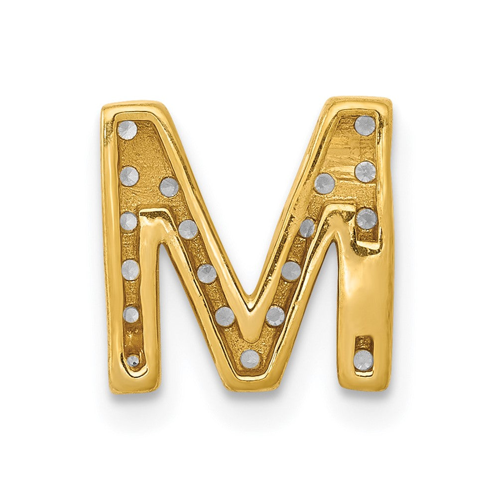 14K Yellow Gold Real Diamond Letter M Initial Charm