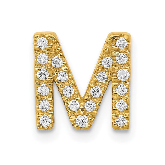 14K Yellow Gold Real Diamond Letter M Initial Charm