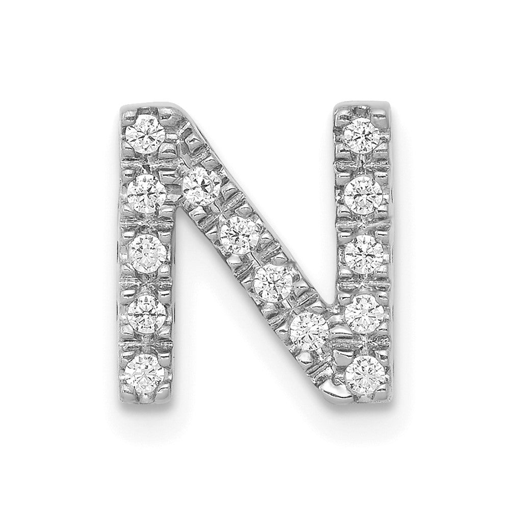 14K White Gold Real Diamond Letter N Initial Charm