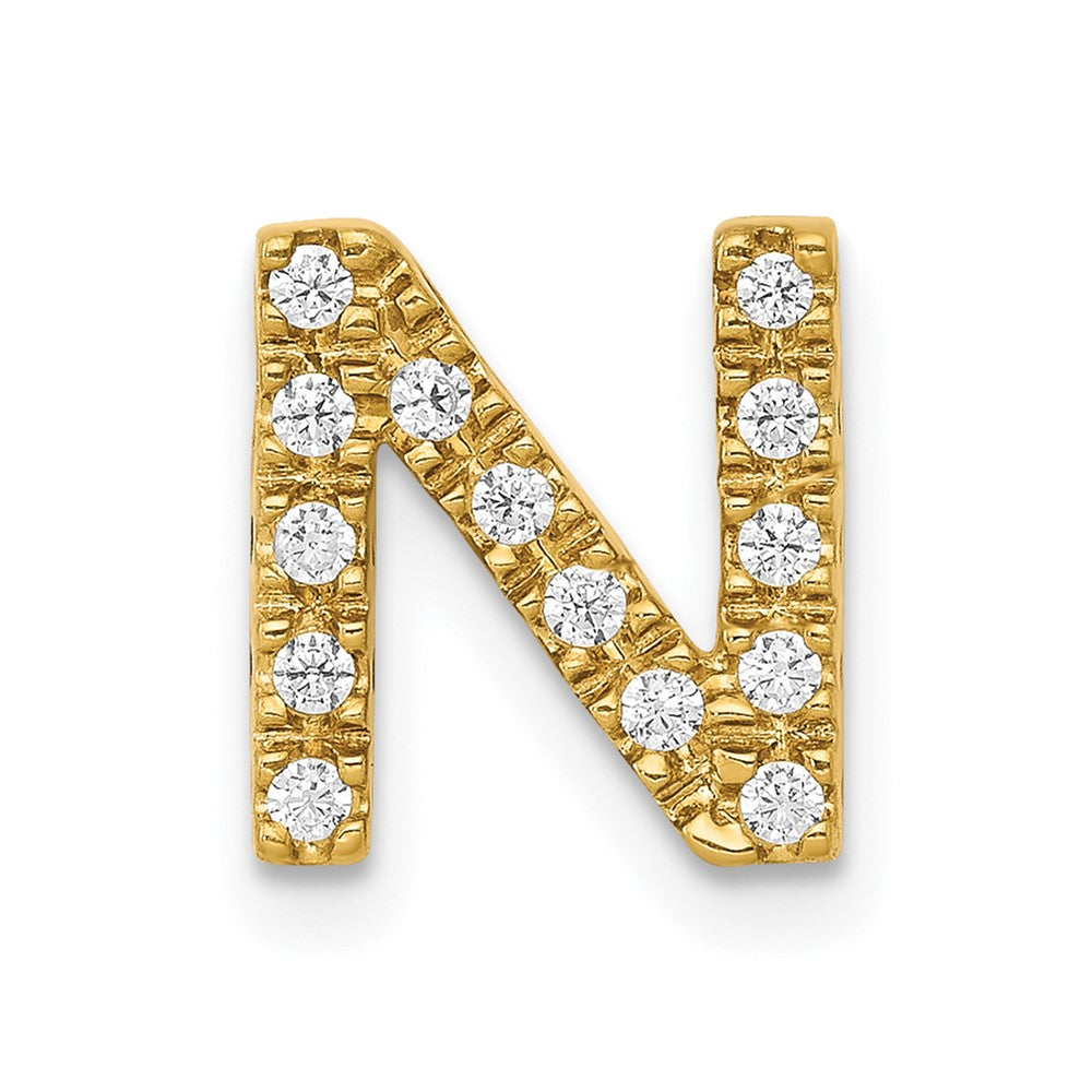 14K Yellow Gold Real Diamond Letter N Initial Charm