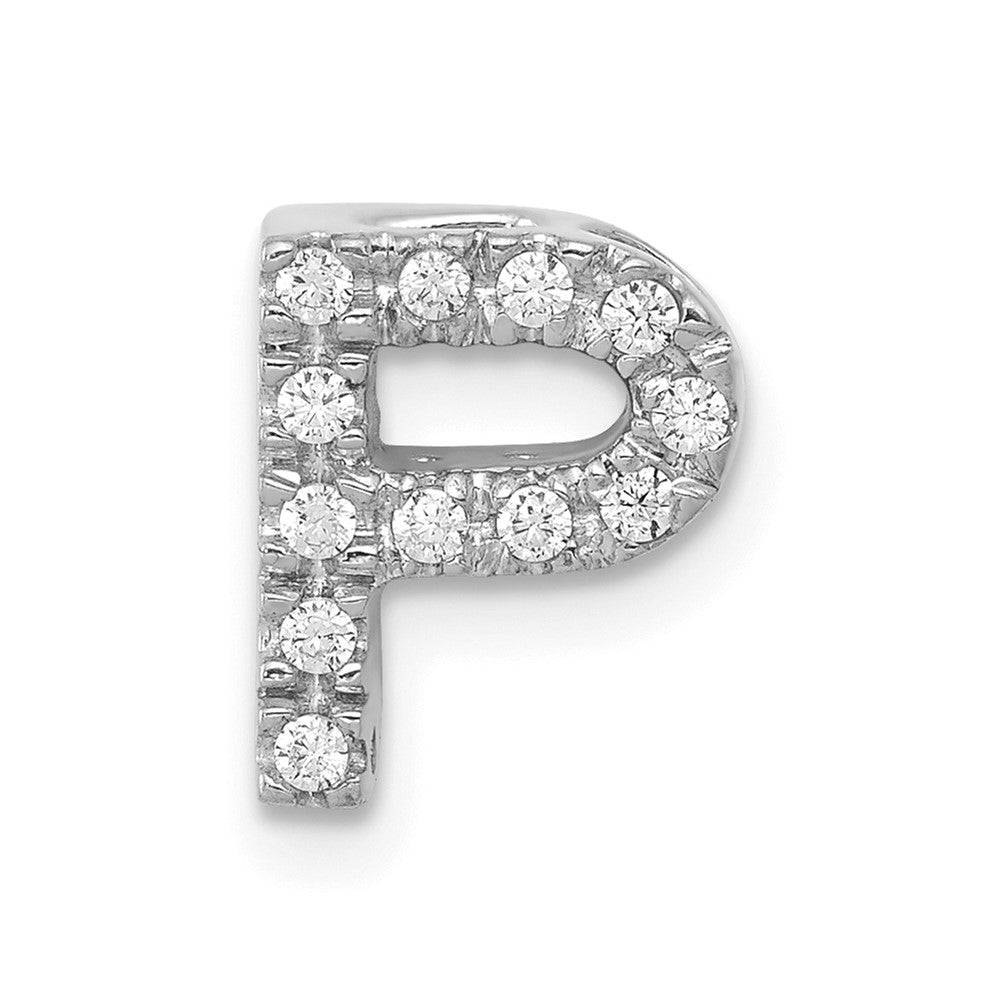 14K White Gold Real Diamond Letter P Initial Charm