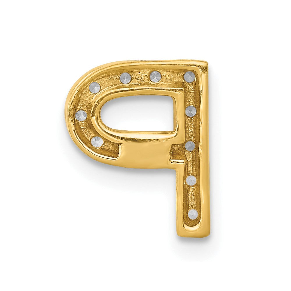 14K Yellow Gold Real Diamond Letter P Initial Charm