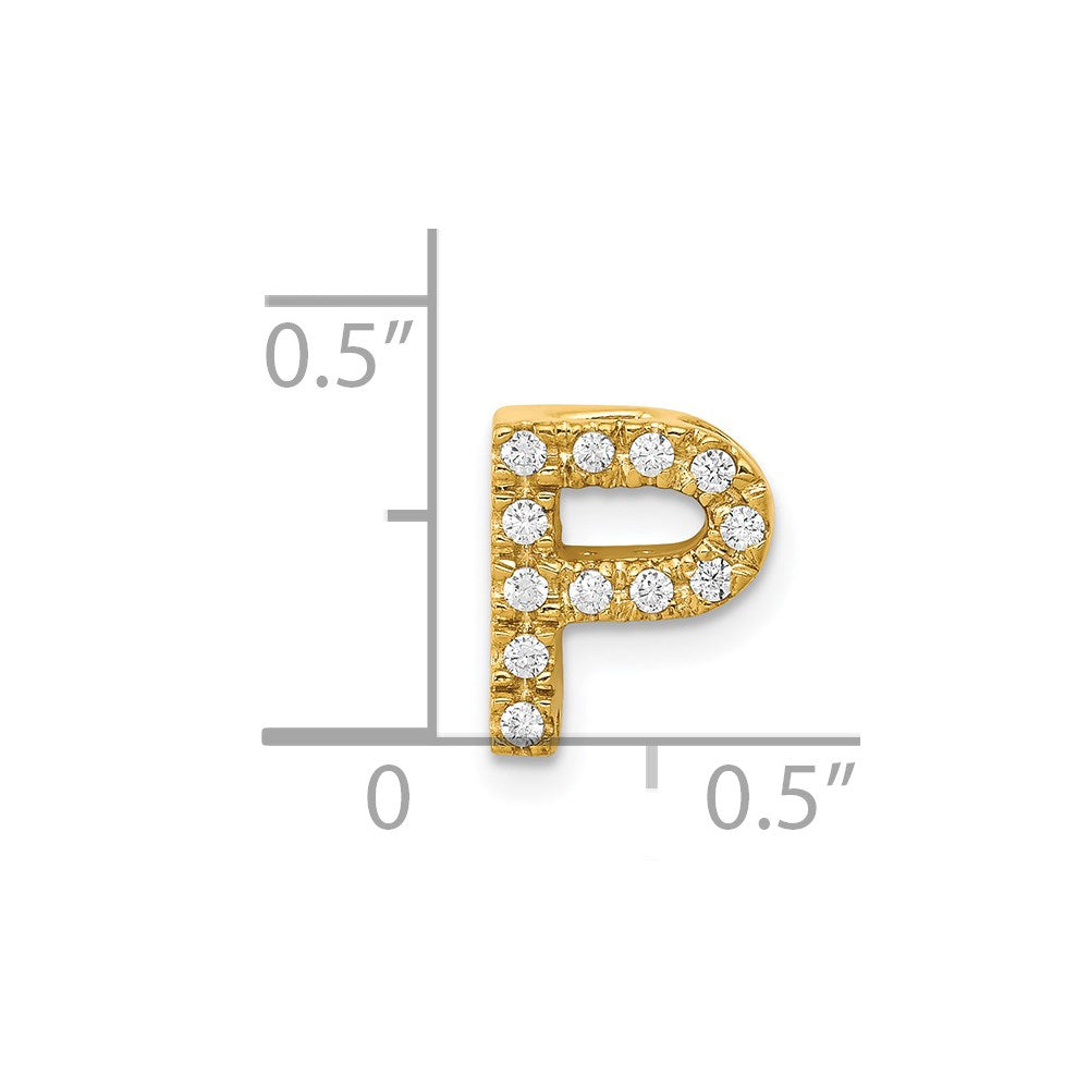 14K Yellow Gold Real Diamond Letter P Initial Charm