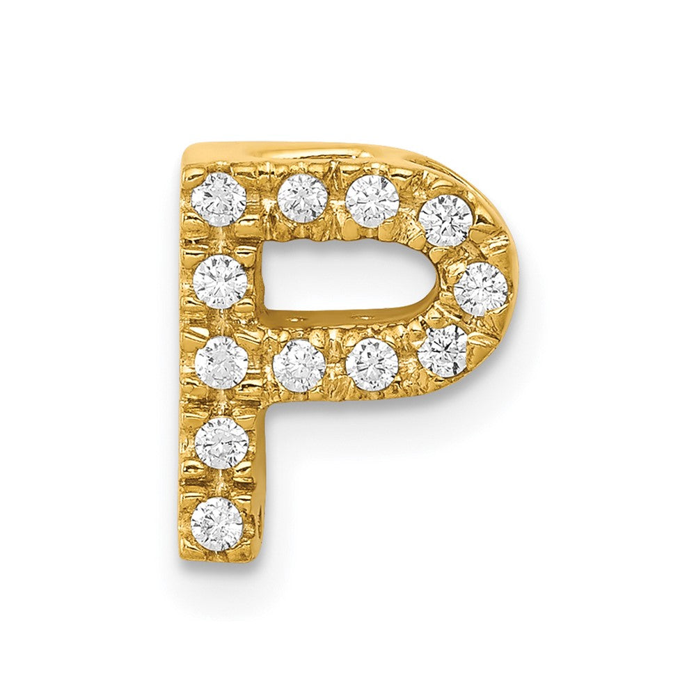 14K Yellow Gold Real Diamond Letter P Initial Charm